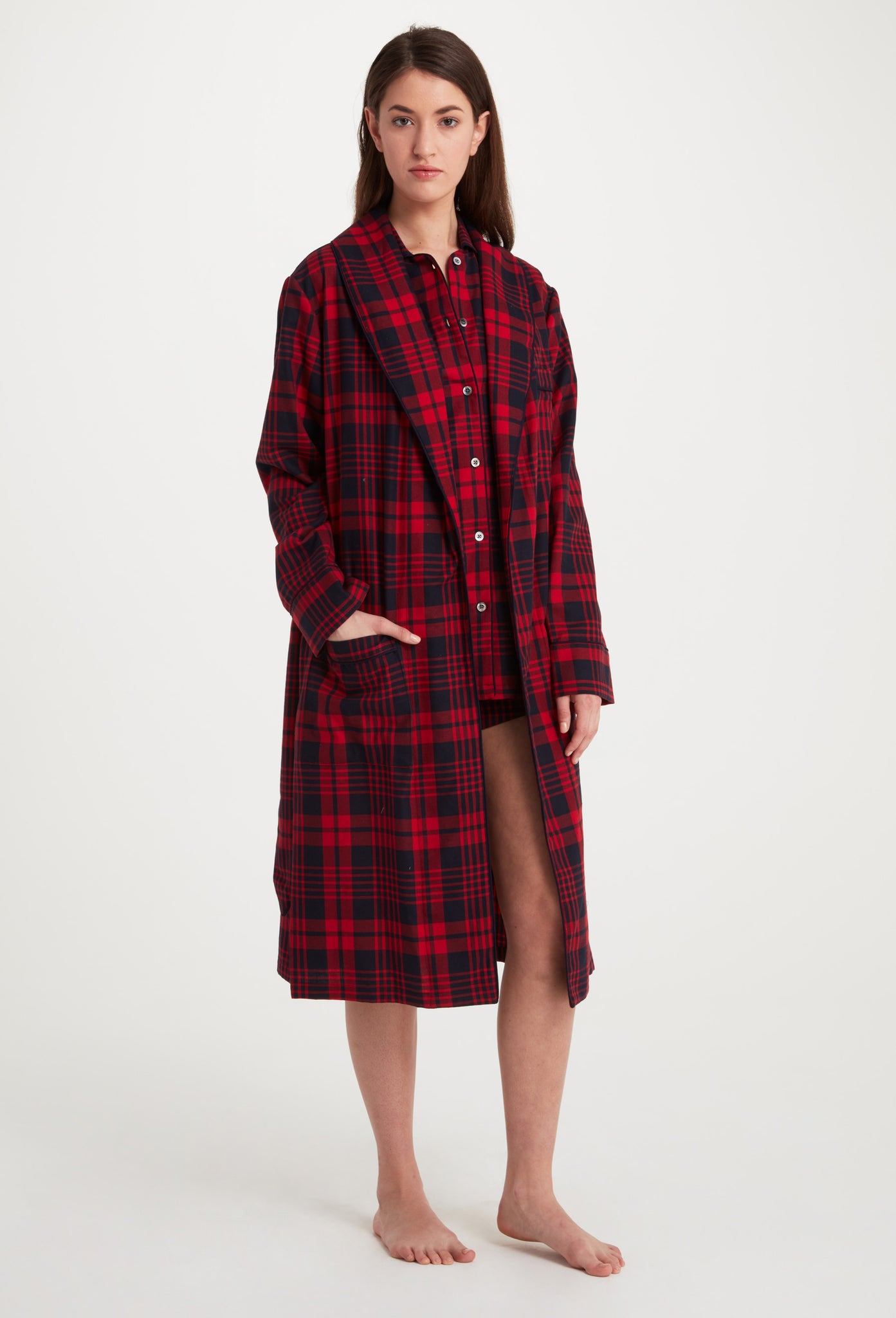 Red and Navy Plaid Flannel Robe – Three J NYC
