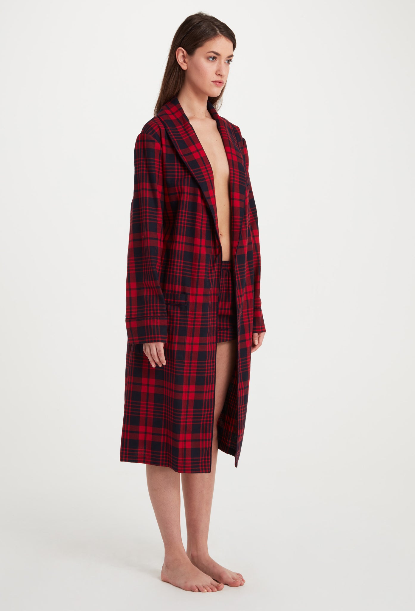 Red and Navy Plaid Flannel Robe